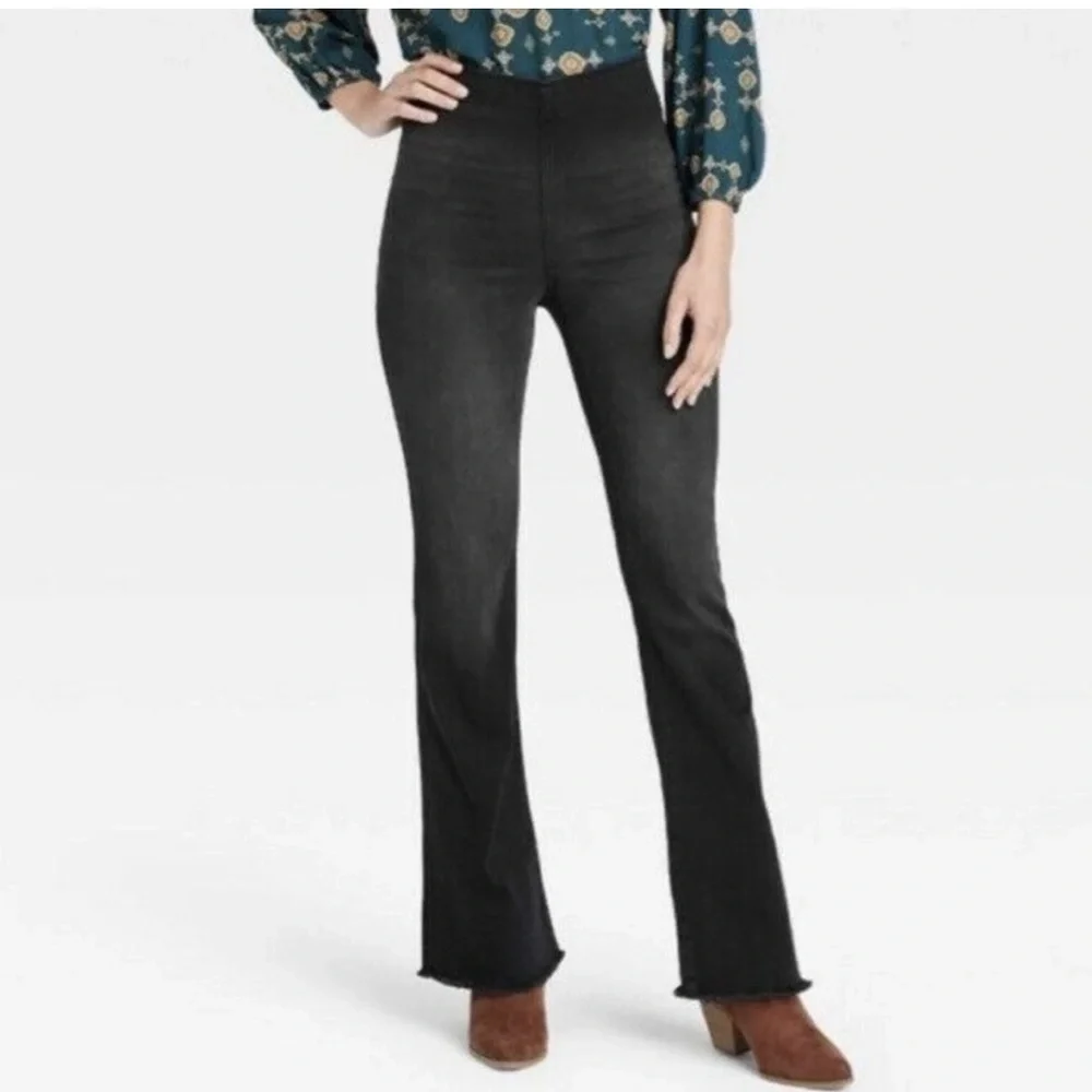 Knox Rose Black Denim Pants Jeans Flare  Leg Bohemian Large Stretchy 12 14